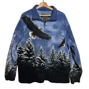 Trail Crest Wildkind Full Zip Fleece Jacket Blue Eagle Wildlife Nature AOP Sz XL